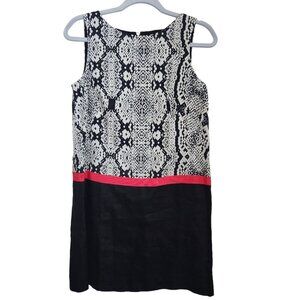LOFT 100% Linen Dress Snake Print Sleeveless Shift Drop Waist Color Block Sz 6 P